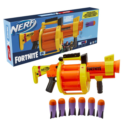 NERF Fortnite GL Rocket-Firing Blaster - 6-Rocket Drum, Pump-to-Fire - Includes 6 Official Rockets - for Youth, Teen, Adult