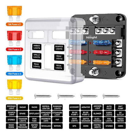Nilight - 50055F 6 Way Blade Screw Fuse Block 6 Ci