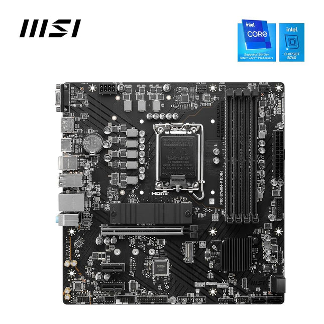 MSI PRO B760M-P DDR4 Motherboard, Micro-ATX - Supports Intel 14th, 13th & 12th Gen Core Processors, LGA 1700 - DDR4 Memory Boost 4800+MHz/OC, PCIe 4.0 x16 Slot, M.2 Gen4 Slots