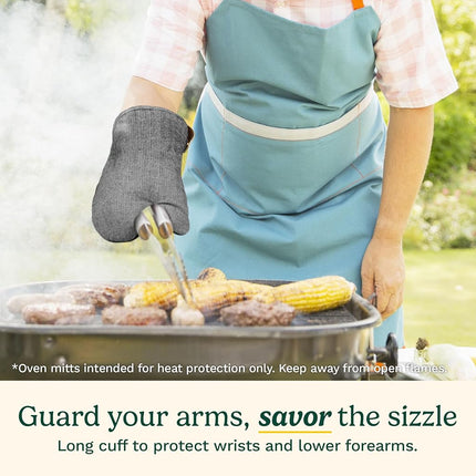 Manoplas de horno de cocina Cuisinart – Manoplas de cocina resistentes al calor para horno con palma de neopreno antideslizante, puño largo y relleno de algodón – Guantes de horno duraderos para cocinar, hornear y asar a la parrilla