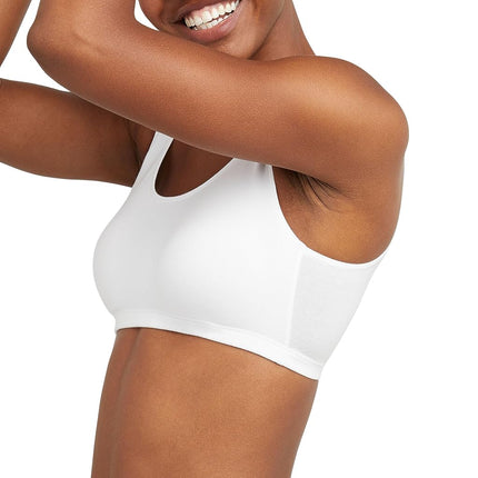 Hanes Women's Pack, Cotton Scoopneck Bralette, Low-Impact Sports Bra, 3-Pack, Opaque, White/White/White, 3X-Large (Pack of 3)