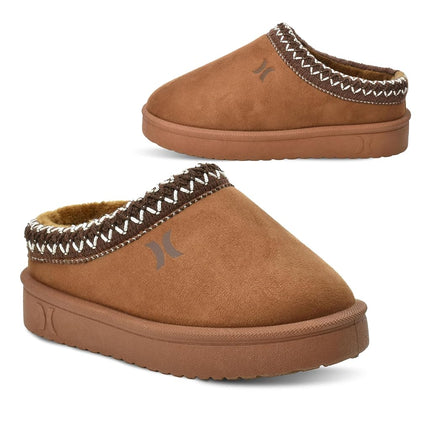 Hurley Kids Modi Pantoufles - Chaussons d'intérieur et d'extérieur pour Garçons et Filles, Sabots Durables avec Doublure Polaire en Fausse Fourrure - Chaussons d'Hiver Chauds, Châtaigne, 6 Bambin