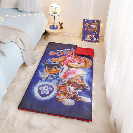 Nickelodeon Paw Patrol The Mighty Movie, Chase,Skye, and Marshall 2 Piece Drawstring Sling Carry Bag with Sleeping Slumber Bag,30"x54"