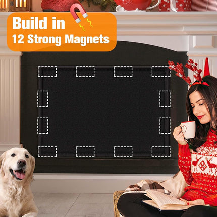 Magnetic Fireplace Draft Cover, Fireplace Blocker Blanket Stops Heat Loss, Adjustable Fireplace Draft Stopper Save Energy for Indoor Iron Frame Black 36" W x 28" H