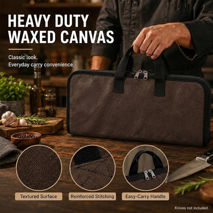 QEES Knife Roll,Heavy Duty Knife Bag,Waxed Canvas Knife Case with 4 Slots for Knives & Kitchen Tools,Chef Knife Bag with Handle.Portable Knife Roll Bag for Chefs Culinary Traveling.Knives Pouch