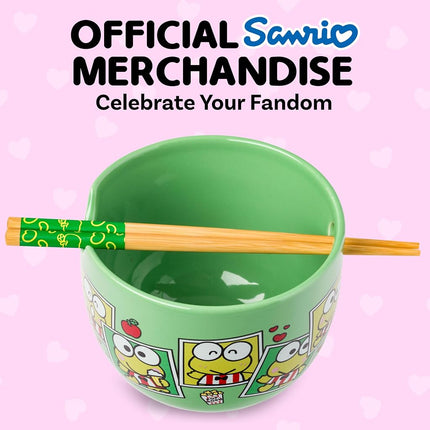 Silver Buffalo Sanrio Hello Kitty and Friends Keroppi Polaroids Ceramic Ramen Noodle Rice Bowl with Chopsticks, Microwave Safe, 20 Ounces