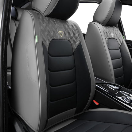 FLORICH Car Seat Covers, Leather Seat Covers, Front Seat Covers 2PCS,Waterproof Car Seat Protector, Auto Driver Seat Covers Accessories Fit for Most SUV Trucks(Gray&Black, Front Pair)