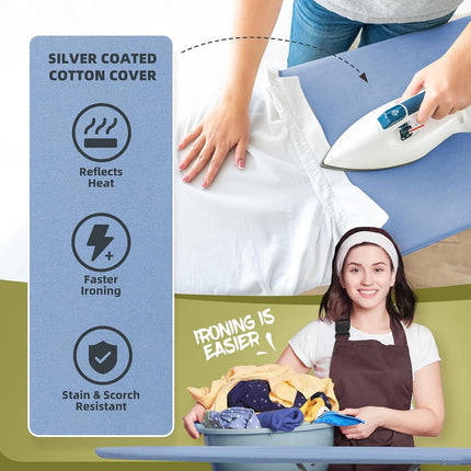 Storageideas Ironing Board 48" x 18" with Iron Holder, Adjustable Height 27" to 37", Full Size Space-Saving Foldable Iron Board with Padded Removable Cover, Sturdy Steel Frame and Legs, Blue