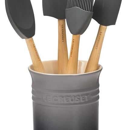 Le Creuset Silicone Craft Series Utensil Set with Stoneware Crock, Oyster, 5pc