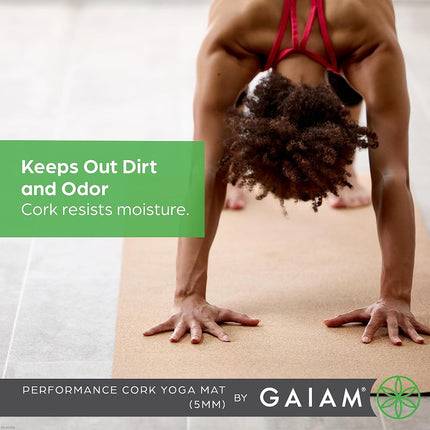 Gaiam Yoga Mat Cork - Great for Hot Yoga, Pilates (68-Inch x 24-Inch x 5mm Thick) Black/Brown
