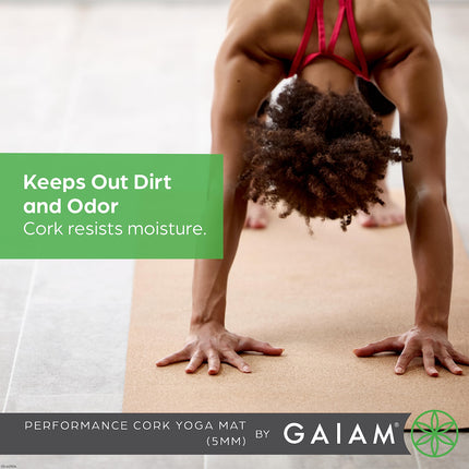 Gaiam Yoga Mat Cork - Great for Hot Yoga, Pilates (68-Inch x 24-Inch x 5mm Thick) Black/Brown