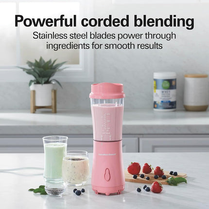 Hamilton Beach Personal Blender for Smoothies & Protein Shakes, Portable Single Serve Blender with Travel Lid, 14 oz BPA-Free Jar, 175W, Compact Countertop Blender Coral, 51171