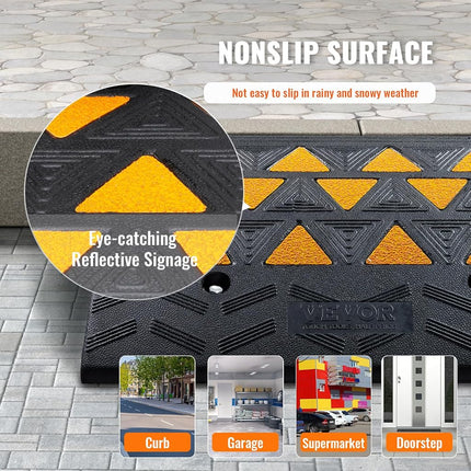 VEVOR Rubber Curb Ramp 15.2 cm Rise Height Sidewalk Curb Ramp, 37 cm Width 49.1 cm Length Driveway Ramp for Curb, 15T Heavy Duty Rubber Ramp for Forklifts, Trucks, Buses, Cars, Wheelchairs, Bikes