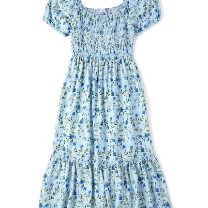 The Children's Place Robes assorties mère-fille à manches courtes, motif floral bleu Tourbillon, Grande