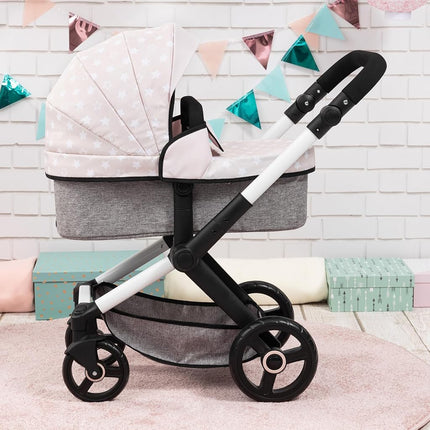 Bayer Baby Dolls Pram XEO - Convertible Doll Pushchair, Carrycot & Changing Bag - Foldable Stroller with Adjustable Handle Height for Girls, Tall Dolls Pram for 6 Years Plus, 3-5 Year Olds