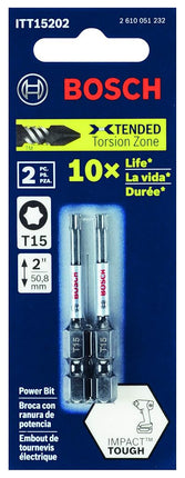 BOSCH ITT15202 2-Pack 2 in. Torx #15 Impact Tough Screwdriving Power Bits
