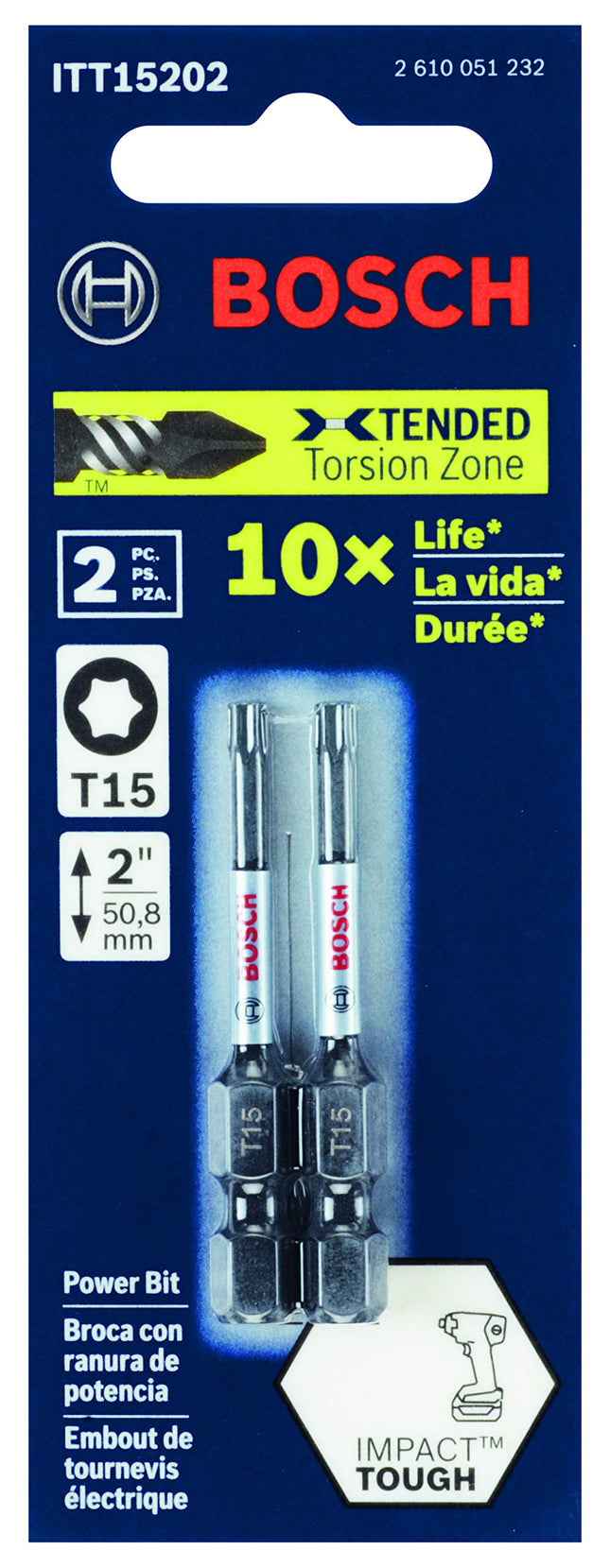 BOSCH ITT152B 10-Pack 2 in. Torx #15 Impact Tough Screwdriving Power Bits