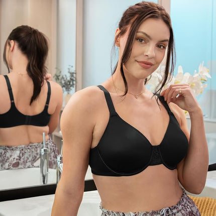 Vanity Fair Women's Beauty Back Smoothing Bra, Minimizes Bust Line Up to 1.5", Non Padded Cups Up to H, Opaque, White Coconut Lace, 44C
