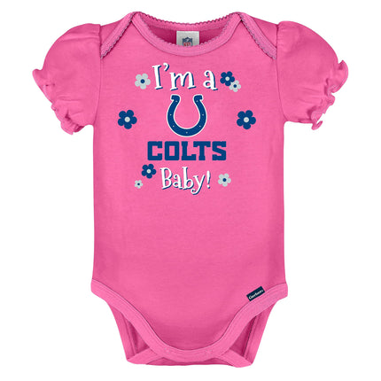 Gerber Baby Girl's NFL 3 Pack Short Sleeve Onesie Bodysuit, Team Color, 18 Months