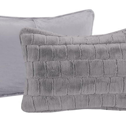Elegant Comfort Luxurious Fluffy 3-Piece Faux Fur Comforter Set - All Season Warm Down Alternative - Ultra Soft, Plush Micro-Mink 3PC Bedding Set with Matching Shams, Queen, Gray