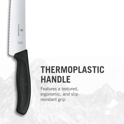 Victorinox Swiss Classic, Pastry Knife, Extra Sharp Blade, Wavy Edge, 22 cm, Plastic Handle, Stainless Steel, Black
