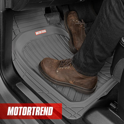 Motor Trend Premium FlexTough Plus All-Protection DeepDish Front & Rear Mats with Trunk Cargo Liner - Combo Set - All Weather Traction Grips, Gray