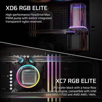 CORSAIR iCUE LINK XH505i RX 360 RGB Custom Cooling Kit – XC7 ELITE CPU Water Block, XD6 ELITE Pump Reservoir, 3x RX120 RGB Fans, XR5 360mm Radiator, iCUE LINK System Hub – Black