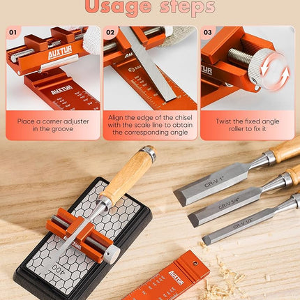 AUXTUR Honing Guide & Chisel Sharpening Jig Set with Angle Rule