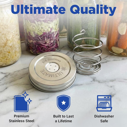 Ultimate Fermentation Kit to Make Probiotic Vegetables: Sauerkraut, Kimchi, Pickles w/FREE Digital Guide, 3 Fermenting Springs & Venting Lids for Easy Pickling in Wide Mouth Mason Jars (Not Included)
