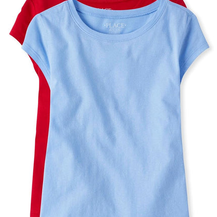 T-shirts de superposition à manches courtes The Children's Place pour filles, Paquet de 2, Modèle Daybreak/Ruby, Taille M