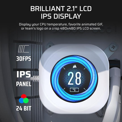 Corsair NAUTILUS 360 RS LCD Liquid CPU Cooler – 2.1" IPS LCD Screen, 360mm AIO, Low-Noise, Daisy-Chain, Intel LGA 1851/1700, AMD AM5/AM4 – 3x RS120 Fans Included – White
