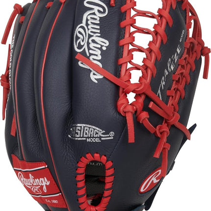 Rawlings Boys Select Lite Youth Baseball Glove | Pro Player Models | Sizes 10.5" - 12.25" | Multiple Styles Series, Mike Trout | Trap-Eze Web - Navy/Scarlet, 12.25" | Outfield