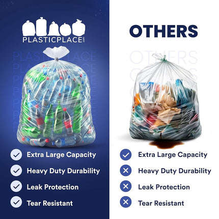 Plasticplace 95 Gallon Trash Bags, 2.0 Mil, 61"W x 68"H, Clear, 25/Case
