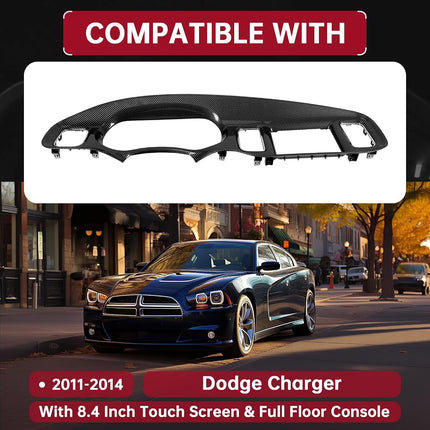 HECASA Instrument Panel Cluster Bezel Compatible with 2011-2014 Dodge Charger with 8.4 Inch Touch Screen & Full Floor Console Black Plastic Dash Cover