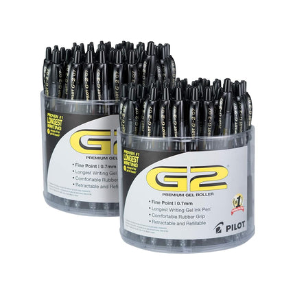 Pilot 56020 G2 Retractable Premium Gel Ink Roller Ball Pens(144 Pens)-2 Tubs, Black Ink, Fine Point