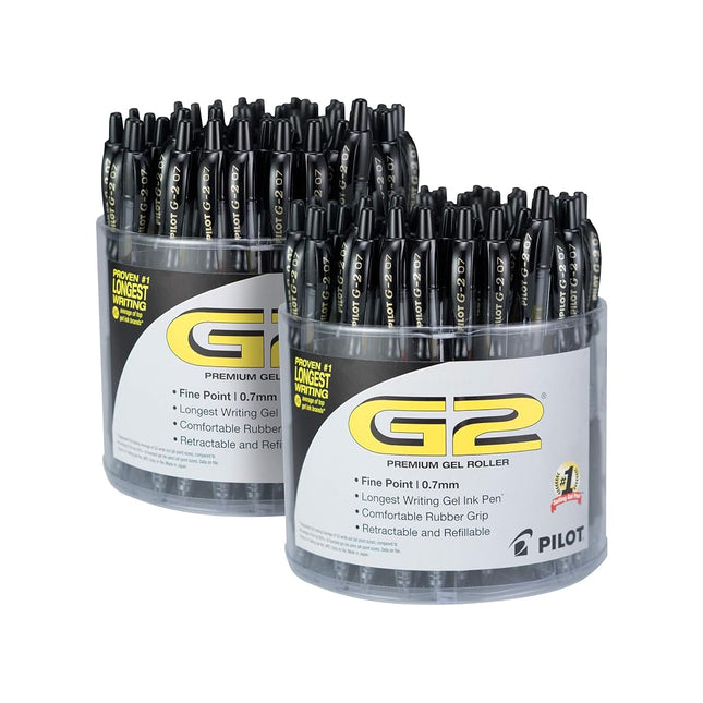 Pilot 56020 G2 Retractable Premium Gel Ink Roller Ball Pens(144 Pens)-2 Tubs, Black Ink, Fine Point