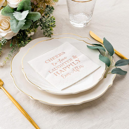 LIUNOVIP Crisky 100 Pcs Bridal Shower Napkins Disposable Cocktail Napkins 3-Ply Rose Gold Foil Text Beverage Napkins for Engagement Party Decorations & Wedding Shower