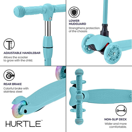Hurtle Kids Scooter, 3 Wheel Toddler Scooter Ages 2-5, LED Wheels