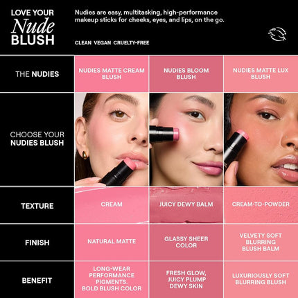 NUDESTIX Nudies Bloom Dewy Blush Stick Cherry Blossom Babe 7g – Dewy Cream Blush for Cheeks, Eyes & Lips – Glass Skin Glow, Buildable Colour, Cool Fresh Rose