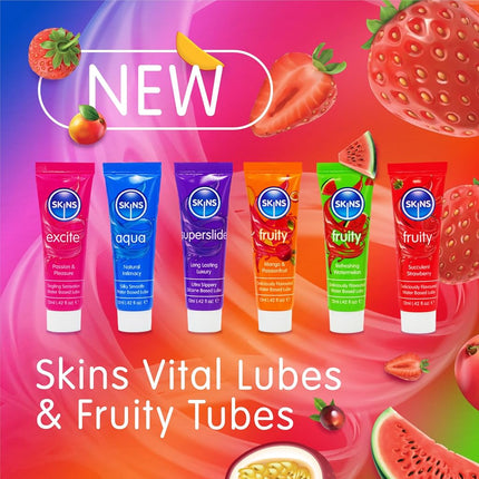 SKINS Sex Lube - Water Based Lube, Tingle Lube and an Lubricant, with 3 Flavoured Lubes for Couples - Vital Lubricants Set and Fruity Edible Lubricants & Licks