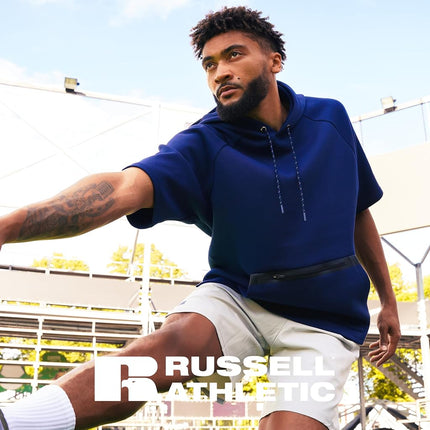 Russell Athletic Men's Legend Short Sleeve Tech Fleece Hoodie Sweatshirt, Black, XL