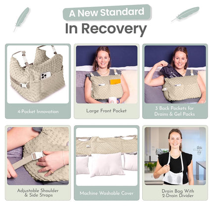 MOYOAMA Post Mastectomy Pillow –5 Pcs Protective Set - 2 Gel Packs, Seatbelt Cushion, Shower Bag- Breast Surgery Must Haves,Breast Reduction Recovery Supplies, Breast Augmentation,Post Op Essentials