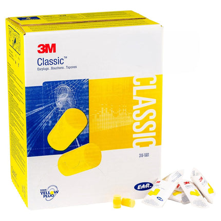 3M Ear Plugs, 200 Pairs/Box, E-A-R Classic 310-1001, Uncorded, Disposable, Foam, NRR 29, For Drilling, Grinding, Machining, Sawing, Sanding, Welding, 1 Pair/Pillow Pack
