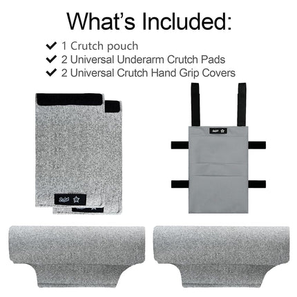 SPRING SEAON Crutches Padding & Crutch Bag (5 PCS) - Crutch Pads for Armpits and Hand Grips Water-Resistant Pouch for Crutches Crutch Cushions Crutches Accessories for Kids, Men, Women Modena Gray