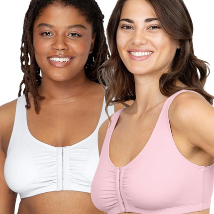 Fruit of the Loom Women's Front Closure Cotton Bra Sports, Opaque, Blushing Rose/Charcoal Heather 2-Pack, 34 (Pack of 2)
