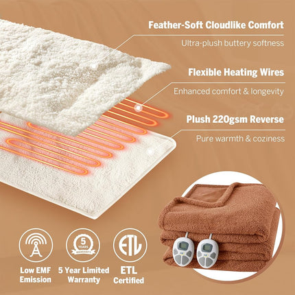 Manta térmica Serta, manta eléctrica de tamaño king, manta calefactora suave, cálida y afelpada king para oficina, sofá, temporizador de apagado automático de 1 a 12 horas, 10 niveles de ajuste de calor, con certificación ETL, King 100" x 90" óxido