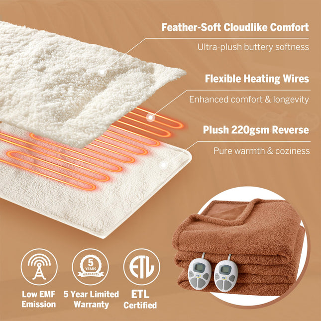 Serta Heated Blanket, Electric King Size Blanket, Soft, Warm, Fuzzy Heating Blanket King for Office, Couch, 1-12 hr Auto Shut Off Timer, 10 Lv Heat Setting, ETL Certified, King 100" x 90" Rust