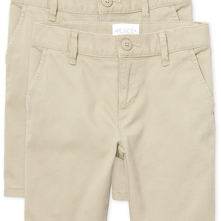 The Children's Place Lote de 2 pantalones cortos chinos de uniforme para niña, color arena, 16S