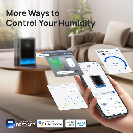 DREO 8L Smart Humidifiers for Bedroom 600ft�, 80H Runtime Warm&Cool Supersized Mist Humidifier for Large Room Indoor, Quiet Whole House humidifier for Baby, Plants, with Alexa/Google, Black, HM717S