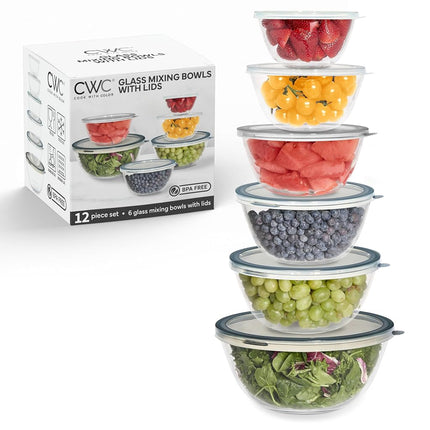 COOK WITH COLOR 12 Pc Glass Mixing Bowl Set with Lids – Borosilicate Glass Nesting Bowls for Cooking, Baking and Meal Prep, Gray